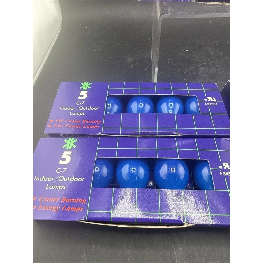 Vtg C7 Christmas Light Bulbs Blue Ceramic Steady Burning 5 Pk NOS Lot of 5 Box